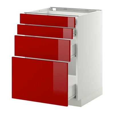 МЕТОД / ФОРВАРА Напольн шкаф 4 фронт панели/4 ящика - 60x60 см, Рингульт глянцевый красный, белый МЕТОД / ФОРВАРА Напольн шкаф 4 фронт панели/4 ящика - 60x60 см, Рингульт глянцевый красный, белый
