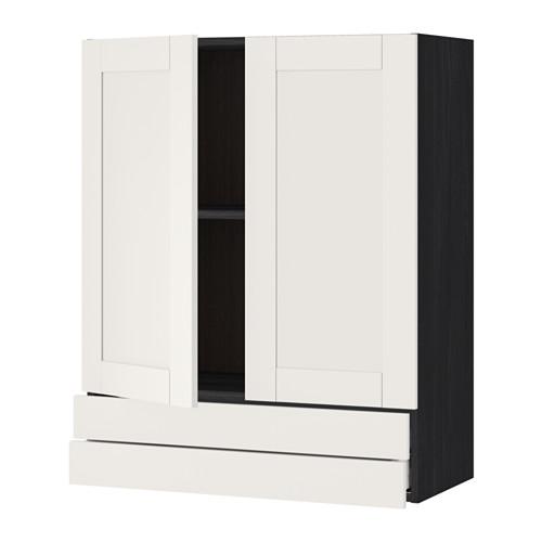 МЕТОД / МАКСИМЕРА Навесной шкаф/2дверцы/2ящика - под дерево черный, Сэведаль белый, 80x100 см МЕТОД / МАКСИМЕРА Навесной шкаф/2дверцы/2ящика - под дерево черный, Сэведаль белый, 80x100 см