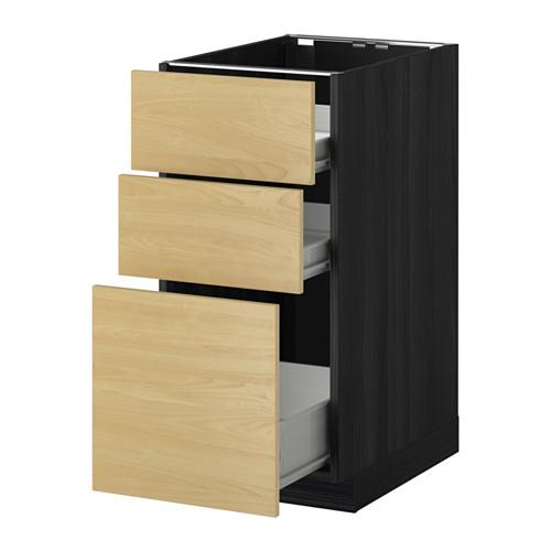 МЕТОД / ФОРВАРА Напольн шкаф 3фрнт пнл/2низк/1ср ящ - под дерево черный, Тингсрид под березу, 40x60 см