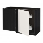 METOD угловой напол шкаф с выдвижн секц черный/Сэведаль белый 128x68 см