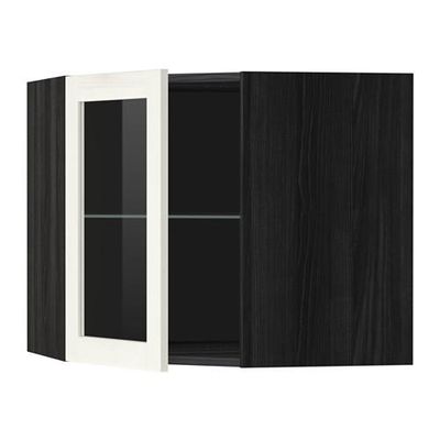 МЕТОД Углов навесн шк с полками/сткл дв - 68x60 см, Росдаль белый ясень, под дерево черный