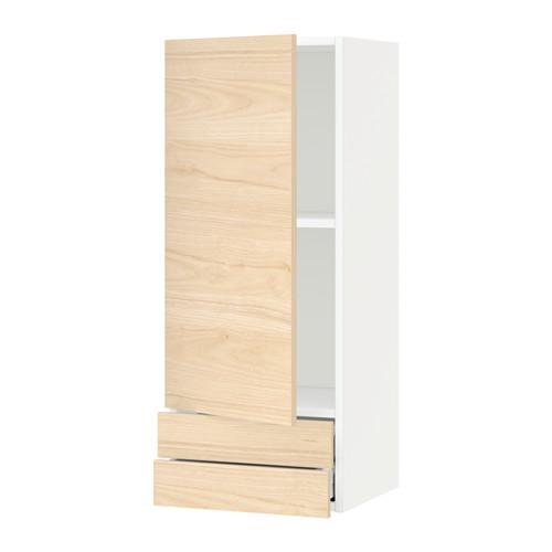 МЕТОД / МАКСИМЕРА Навесной шкаф с дверцей/2 ящика - белый, Аскерсунд под светлый ясень, 40x100 см