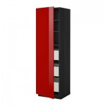 МЕТОД / МАКСИМЕРА Высокий шкаф с ящиками - 60x60x200 см, Рингульт глянцевый красный, под дерево черный