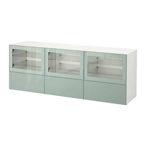 БЕСТО Тумба под ТВ, с дверцами и ящиками - белый Сельсвикен/глянцевый/серо-зеленый светлый прозрачное стекло, направляющие ящика, плавно закр БЕСТО Тумба под ТВ, с дверцами и ящиками - белый Сельсвикен/глянцевый/серо-зеленый светлый прозрачное стекло, направляющие ящика, плавно закр