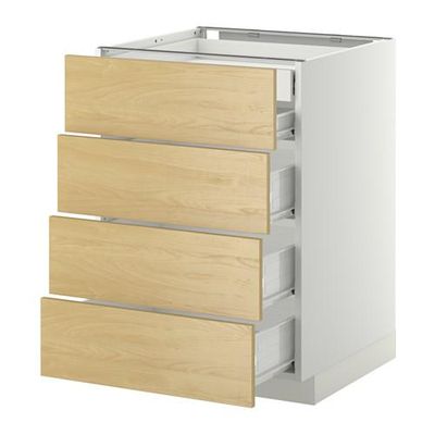 МЕТОД / ФОРВАРА Нплн шк 4фрнт/2нзк/3срд ящ - 60x60 см, Тингсрид под березу, белый