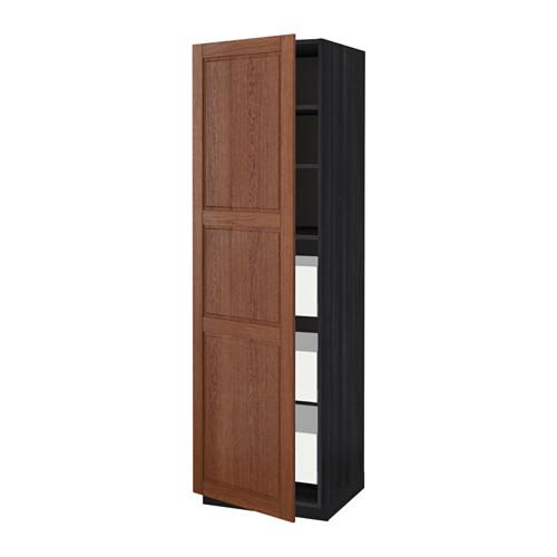МЕТОД / МАКСИМЕРА Высокий шкаф с ящиками - под дерево черный, Филипстад коричневый, 60x60x200 см