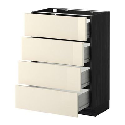 МЕТОД / ФОРВАРА Напольн шкаф 4 фронт панели/4 ящика - 60x37 см, Рингульт глянцевый кремовый, под дерево черный МЕТОД / ФОРВАРА Напольн шкаф 4 фронт панели/4 ящика - 60x37 см, Рингульт глянцевый кремовый, под дерево черный