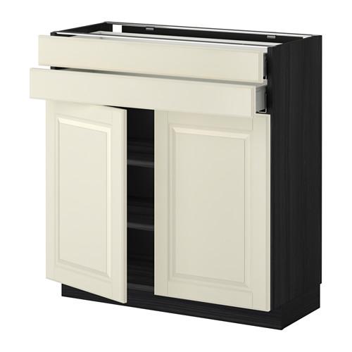 МЕТОД / МАКСИМЕРА Напольный шкаф/2дверцы/2ящика - под дерево черный, Будбин белый с оттенком, 80x37 см