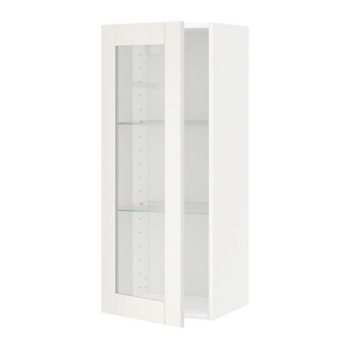 МЕТОД Навесной шкаф с полками/стекл дв - белый, Сэведаль белый, 40x100 см