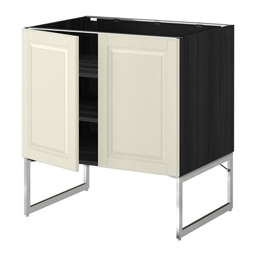 МЕТОД Напол шкаф с полками/2двери - под дерево черный, Будбин белый с оттенком, 80x60x60 см