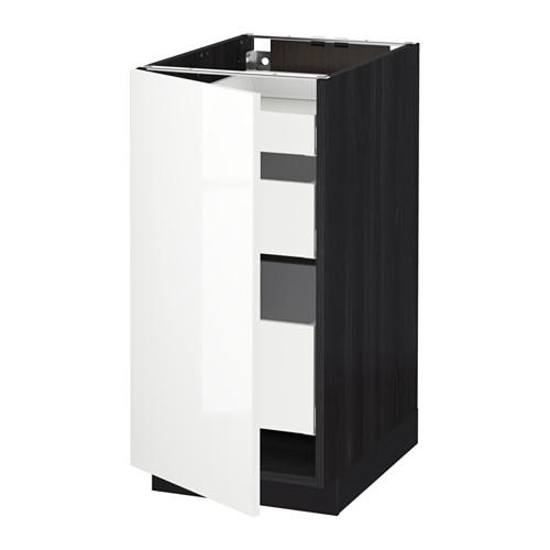 МЕТОД / МАКСИМЕРА Напольный шкаф с 1двр/3ящ - под дерево черный, Рингульт глянцевый белый, 40x60 см МЕТОД / МАКСИМЕРА Напольный шкаф с 1двр/3ящ - под дерево черный, Рингульт глянцевый белый, 40x60 см