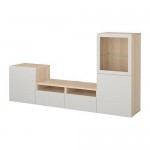 БЕСТО Шкаф для ТВ, комбин/стеклян дверцы - под беленый дуб/Лаппвикен светло-серый прозрачное стекло, направляющие ящика,нажимные БЕСТО Шкаф для ТВ, комбин/стеклян дверцы - под беленый дуб/Лаппвикен светло-серый прозрачное стекло, направляющие ящика,нажимные