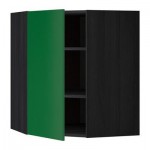 МЕТОД Угловой навесной шкаф с полками - 68x80 см, Флэди зеленый, под дерево черный