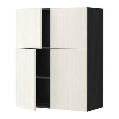 МЕТОД Навесной шкаф с полками/4дверцы - Росдаль белый ясень, под дерево черный