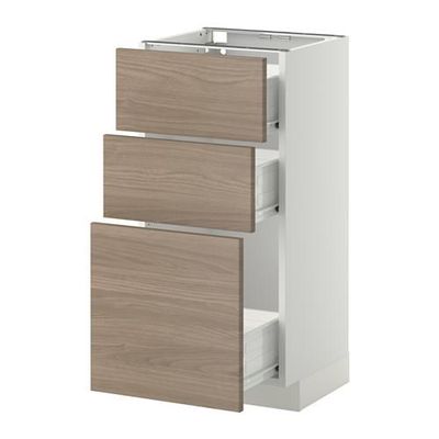 МЕТОД / ФОРВАРА Напольный шкаф с 3 ящиками - 40x37 см, Брокхульт под грецкий орех светло-серый, белый МЕТОД / ФОРВАРА Напольный шкаф с 3 ящиками - 40x37 см, Брокхульт под грецкий орех светло-серый, белый