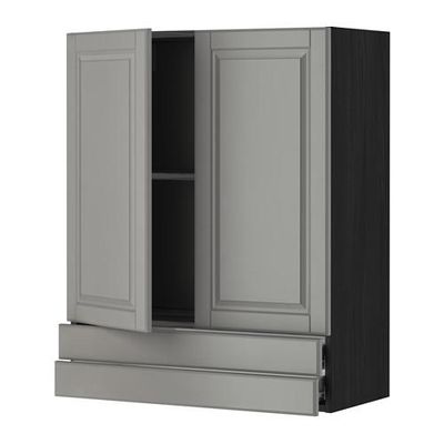 МЕТОД / ФОРВАРА Навесной шкаф/2дверцы/2ящика - 80x100 см, Будбин серый, под дерево черный