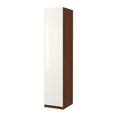 ПАКС Гардероб с 1 дверью - Пакс Фардаль глянцевый белый, классический коричневый, 50x60x236 см, стандартные петли
