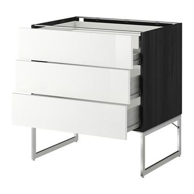 МЕТОД / ФОРВАРА Напольн шкаф 3фронт пнл/2низ/2ср ящ - 80x60x60 см, Рингульт глянцевый белый, под дерево черный МЕТОД / ФОРВАРА Напольн шкаф 3фронт пнл/2низ/2ср ящ - 80x60x60 см, Рингульт глянцевый белый, под дерево черный