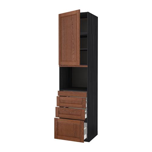 МЕТОД / МАКСИМЕРА Высокий шкаф д/СВЧ/дверца/4ящика - под дерево черный, Филипстад коричневый, 60x60x240 см