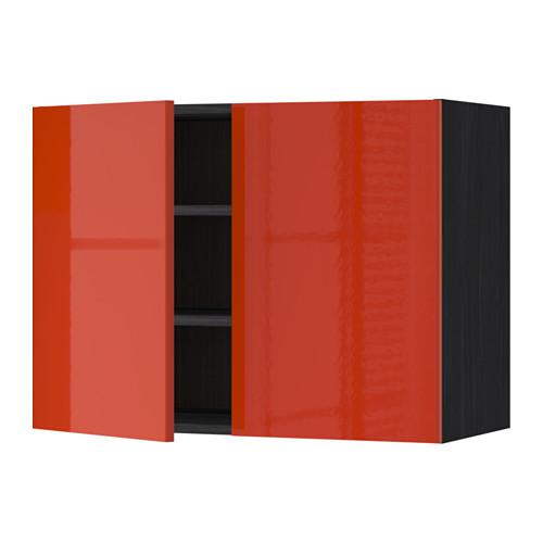МЕТОД Навесной шкаф с полками/2дверцы - под дерево черный, Ерста глянцевый оранжевый, 80x60 см МЕТОД Навесной шкаф с полками/2дверцы - под дерево черный, Ерста глянцевый оранжевый, 80x60 см