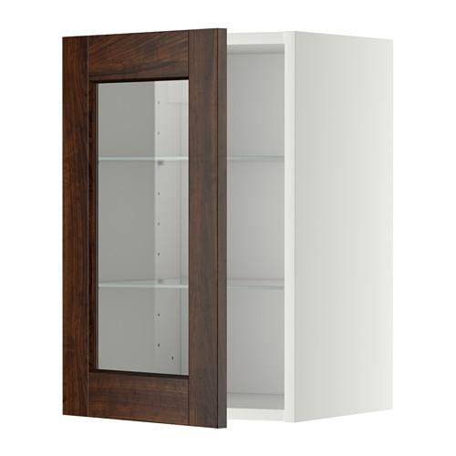 МЕТОД Навесной шкаф с полками/стекл дв - белый, Эдсерум под дерево коричневый, 40x60 см МЕТОД Навесной шкаф с полками/стекл дв - белый, Эдсерум под дерево коричневый, 40x60 см