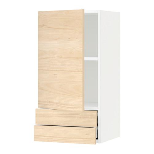 МЕТОД / МАКСИМЕРА Навесной шкаф с дверцей/2 ящика - белый, Аскерсунд под светлый ясень, 40x80 см МЕТОД / МАКСИМЕРА Навесной шкаф с дверцей/2 ящика - белый, Аскерсунд под светлый ясень, 40x80 см