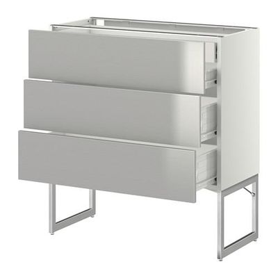 МЕТОД / ФОРВАРА Напольн шкаф 3фронт пнл/2низ/2ср ящ - 80x37x60 см, Гревста нержавеющ сталь, белый МЕТОД / ФОРВАРА Напольн шкаф 3фронт пнл/2низ/2ср ящ - 80x37x60 см, Гревста нержавеющ сталь, белый