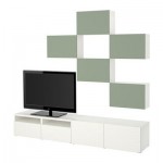 БЕСТО Шкаф для ТВ, комбинация - Лаппвикен зеленый/белый, направляющие ящика, плавно закр