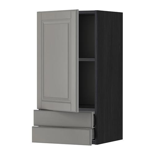 МЕТОД / МАКСИМЕРА Навесной шкаф с дверцей/2 ящика - под дерево черный, Будбин серый, 40x80 см