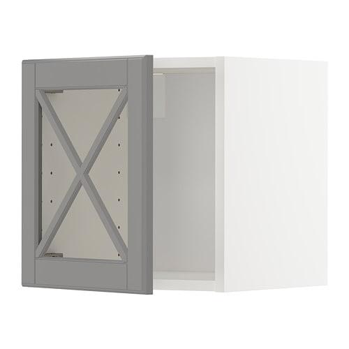 МЕТОД Навесной шкаф со стеклянной дверью - белый, Будбин серый