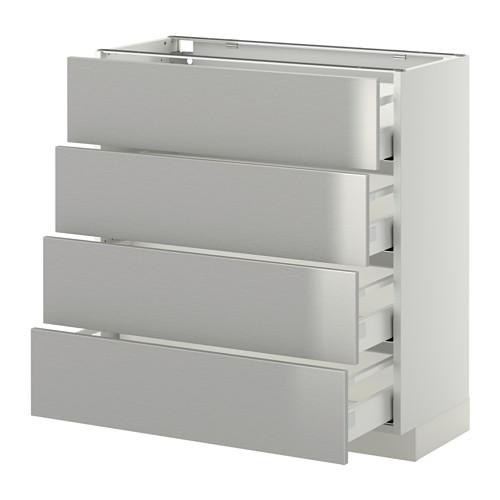МЕТОД / МАКСИМЕРА Напольн шкаф 4 фронт панели/4 ящика - белый, Гревста нержавеющ сталь, 80x37 см МЕТОД / МАКСИМЕРА Напольн шкаф 4 фронт панели/4 ящика - белый, Гревста нержавеющ сталь, 80x37 см