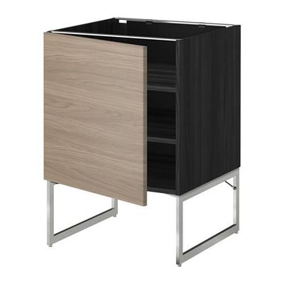 МЕТОД Напольный шкаф с полками - 60x60x60 см, Брокхульт под грецкий орех светло-серый, под дерево черный