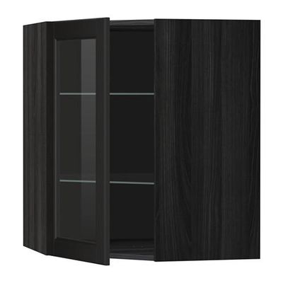 МЕТОД Углов навесн шк с полками/сткл дв - 68x80 см, Лаксарби черно-коричневый, под дерево черный МЕТОД Углов навесн шк с полками/сткл дв - 68x80 см, Лаксарби черно-коричневый, под дерево черный