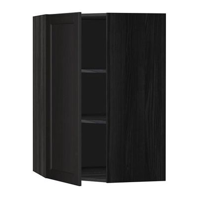 МЕТОД Угловой навесной шкаф с полками - 68x100 см, Лаксарби черно-коричневый, под дерево черный