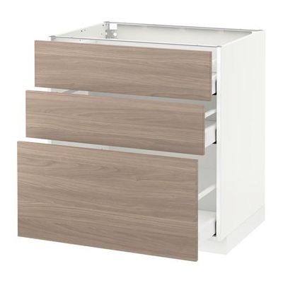 МЕТОД / МАКСИМЕРА Напольный шкаф с 3 ящиками - 80x60 см, Брокхульт под грецкий орех светло-серый, белый МЕТОД / МАКСИМЕРА Напольный шкаф с 3 ящиками - 80x60 см, Брокхульт под грецкий орех светло-серый, белый
