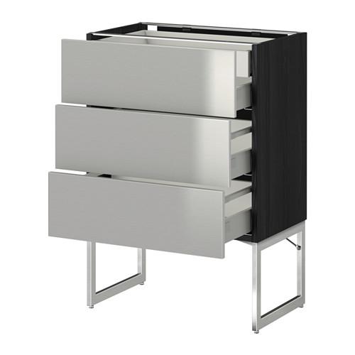МЕТОД / МАКСИМЕРА Напольн шкаф 3фронт пнл/2низ/2ср ящ - под дерево черный, Гревста нержавеющ сталь, 60x37x60 см МЕТОД / МАКСИМЕРА Напольн шкаф 3фронт пнл/2низ/2ср ящ - под дерево черный, Гревста нержавеющ сталь, 60x37x60 см