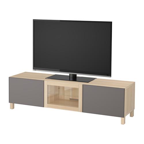 БЕСТО Тумба под ТВ с ящиками и дверцей - под беленый дуб Грундсвикен/темно-серый прозрачное стекло, направляющие ящика, плавно закр БЕСТО Тумба под ТВ с ящиками и дверцей - под беленый дуб Грундсвикен/темно-серый прозрачное стекло, направляющие ящика, плавно закр