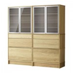 ЭФФЕКТИВ Комбинация для хранения с сткл двр - буковый шпон, алюминий/стекло с рисунком