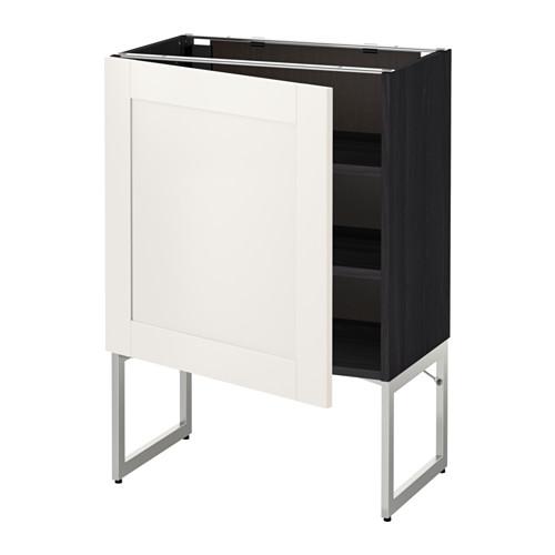 МЕТОД Напольный шкаф с полками - под дерево черный, Сэведаль белый, 60x37x60 см