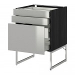 МЕТОД / МАКСИМЕРА Напольн шкаф 3фронт пнл/2низ/2ср ящ - под дерево черный, Гревста нержавеющ сталь, 60x60x60 см МЕТОД / МАКСИМЕРА Напольн шкаф 3фронт пнл/2низ/2ср ящ - под дерево черный, Гревста нержавеющ сталь, 60x60x60 см