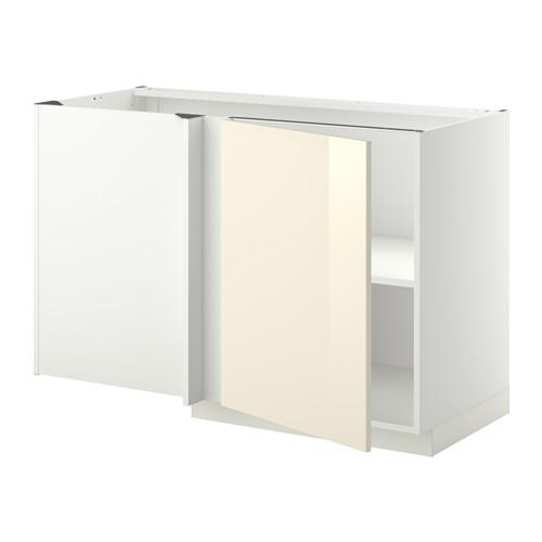 МЕТОД Угловой напольный шкаф с полкой - Рингульт глянцевый кремовый, белый