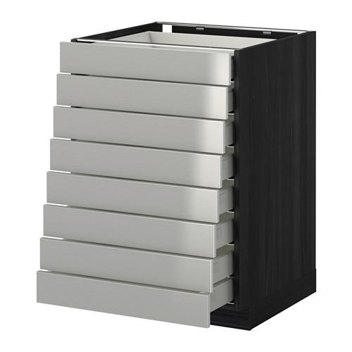 МЕТОД / МАКСИМЕРА Наполн шкаф 8 фронт/8 низк ящиков - под дерево черный, Гревста нержавеющ сталь, 60x60 см МЕТОД / МАКСИМЕРА Наполн шкаф 8 фронт/8 низк ящиков - под дерево черный, Гревста нержавеющ сталь, 60x60 см
