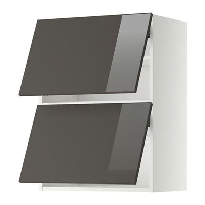 МЕТОД Навесной шкаф/2 дверцы, горизонтал - 60x80 см, Рингульт глянцевый серый, белый