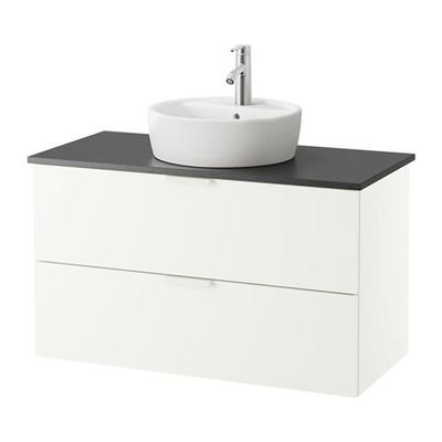 ГОДМОРГОН/АЛДЕРН / ТОРНВИКЕН Шкаф п-раковину/столешн45/раковина - черный под камень, белый