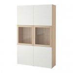 БЕСТО Комбинация д/хранения+стекл дверц - под беленый дуб/вассвикен белый прозрачное стекло