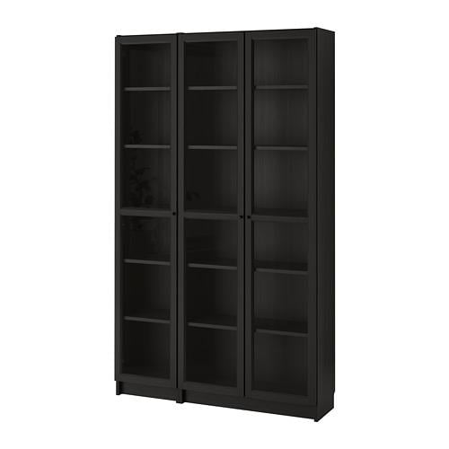 Oxberg Bookcase With Glass Doors Black, Ikea Billy Bookcase Black Glass Doors