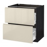 МЕТОД / МАКСИМЕРА Напольн шкаф 2фрнт/2выс ящ - под дерево черный, Воксторп глянцевый светло-бежевый, 80x60 см