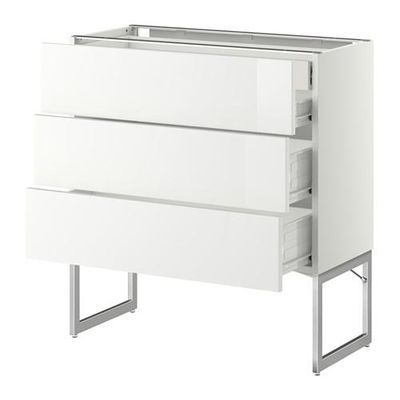 МЕТОД / ФОРВАРА Напольн шкаф 3фронт пнл/2низ/2ср ящ - 80x37x60 см, Рингульт глянцевый белый, белый