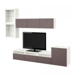 БЕСТО Шкаф для ТВ, комбин/стеклян дверцы - белый/Вальвикен темно-коричневый, прозрачное стекло, направляющие ящика, плавно закр