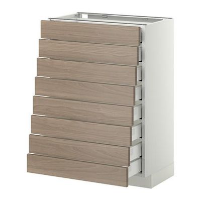 МЕТОД / МАКСИМЕРА Наполн шкаф 8 фронт/8 низк ящиков - 60x37 см, Брокхульт под грецкий орех светло-серый, белый